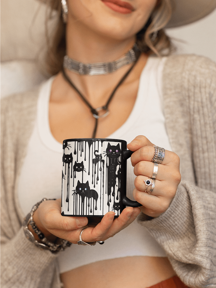 Whisker Wonderland (black cat drip aRt) Black product image (1)