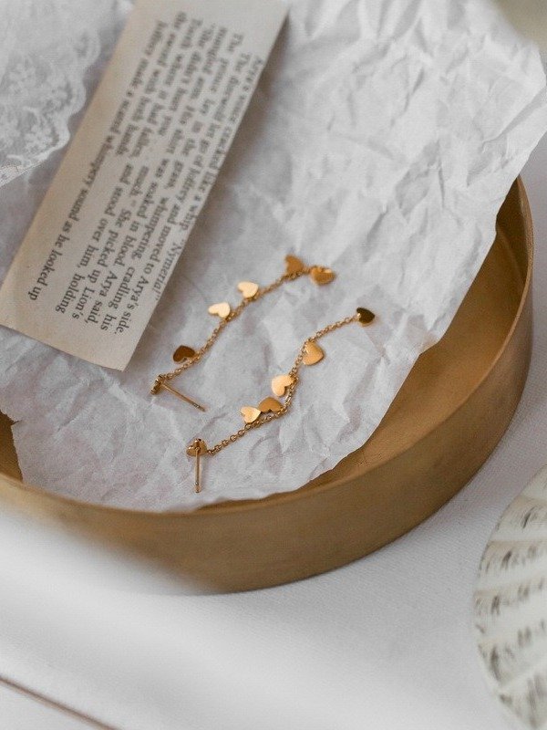 Dainty Heart Drop Chain Earrings | 18K Gold Plated product image (3)
