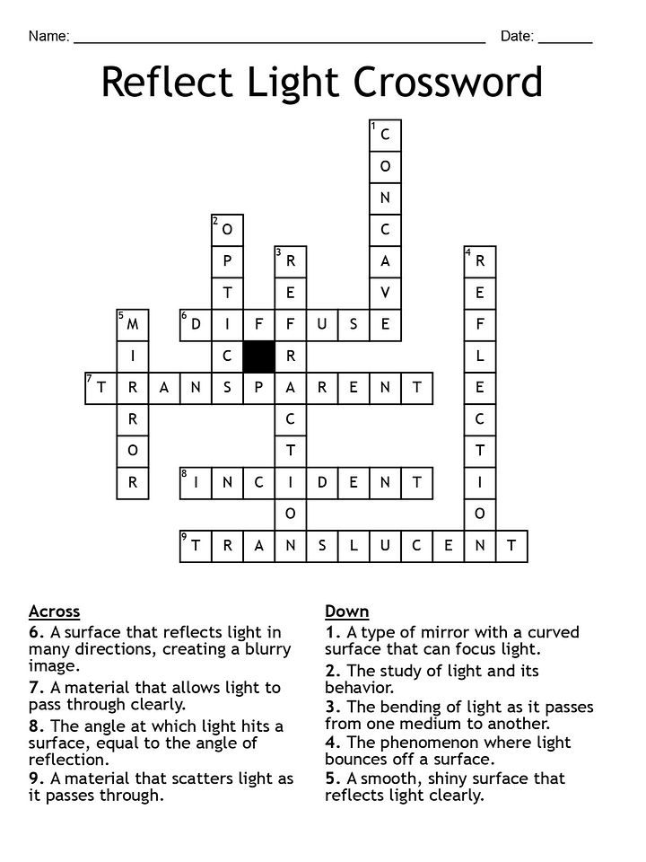 Reflect Light Crossword Puzzle – Fun Science Activity product image (2)