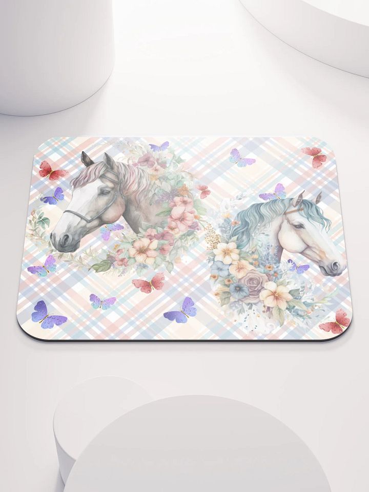 Two Beautiful Horses on a Plaid Background Mousepad product image (1)