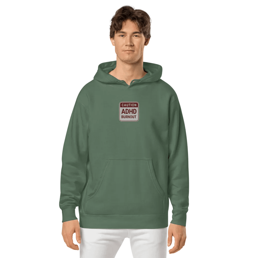 CAUTION: ADHD BURNOUT embroidered pigment hoodie (maroon design) product image (3)