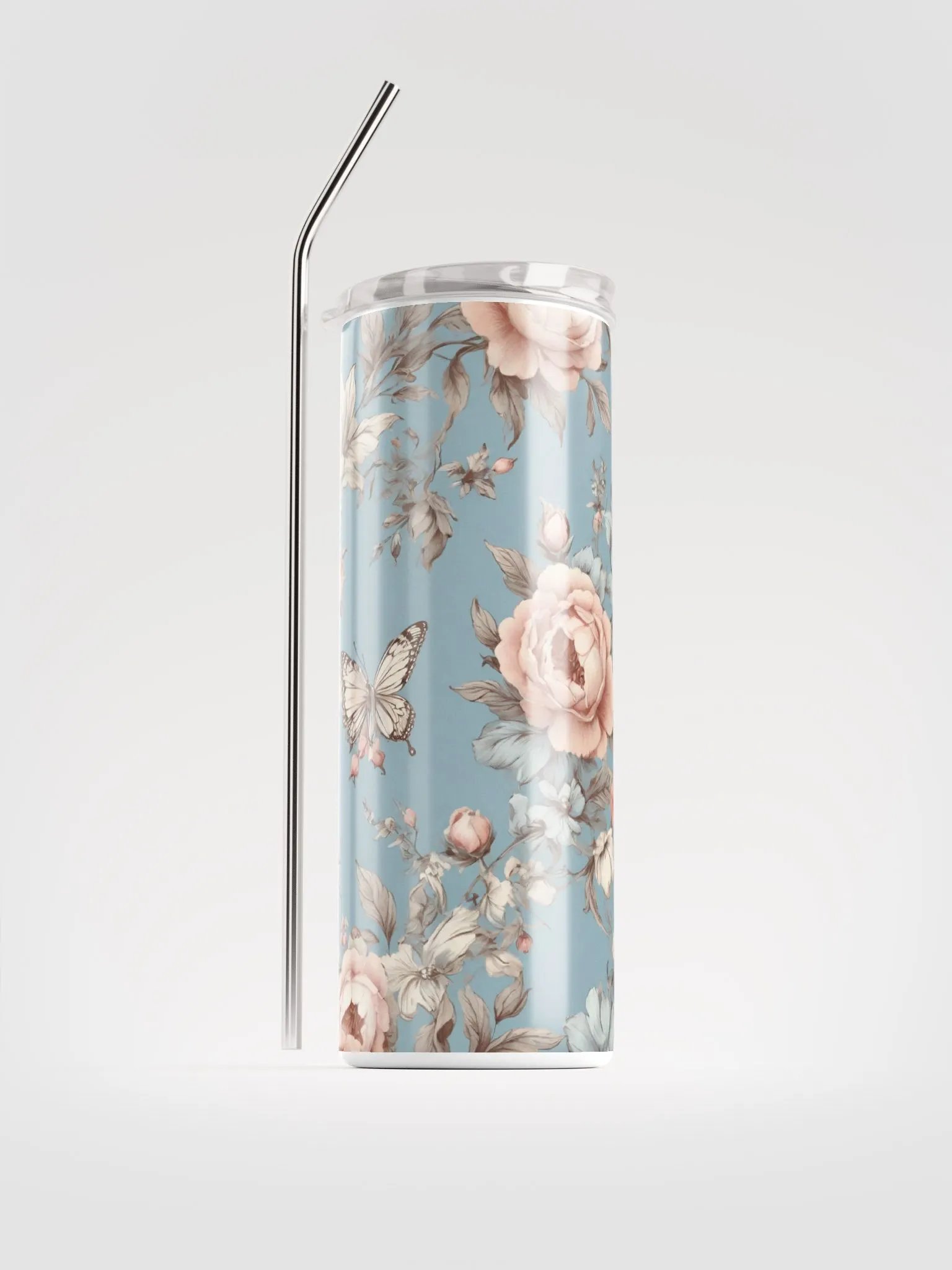Elegant Vintage Blue Coquette Tumbler: Eco-Friendly Stainless Steel with Straw product image (1)