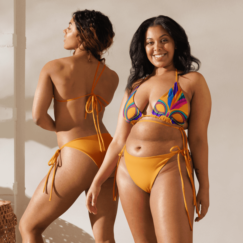 Gold Low Rise Cheeky String Bikini, Mardi Gras Top, Gold Bottoms product image (7)