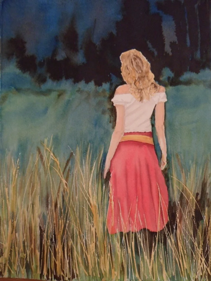 Lady In Grasses Step By Step Ink and Watercolour Worksheet product image (1)