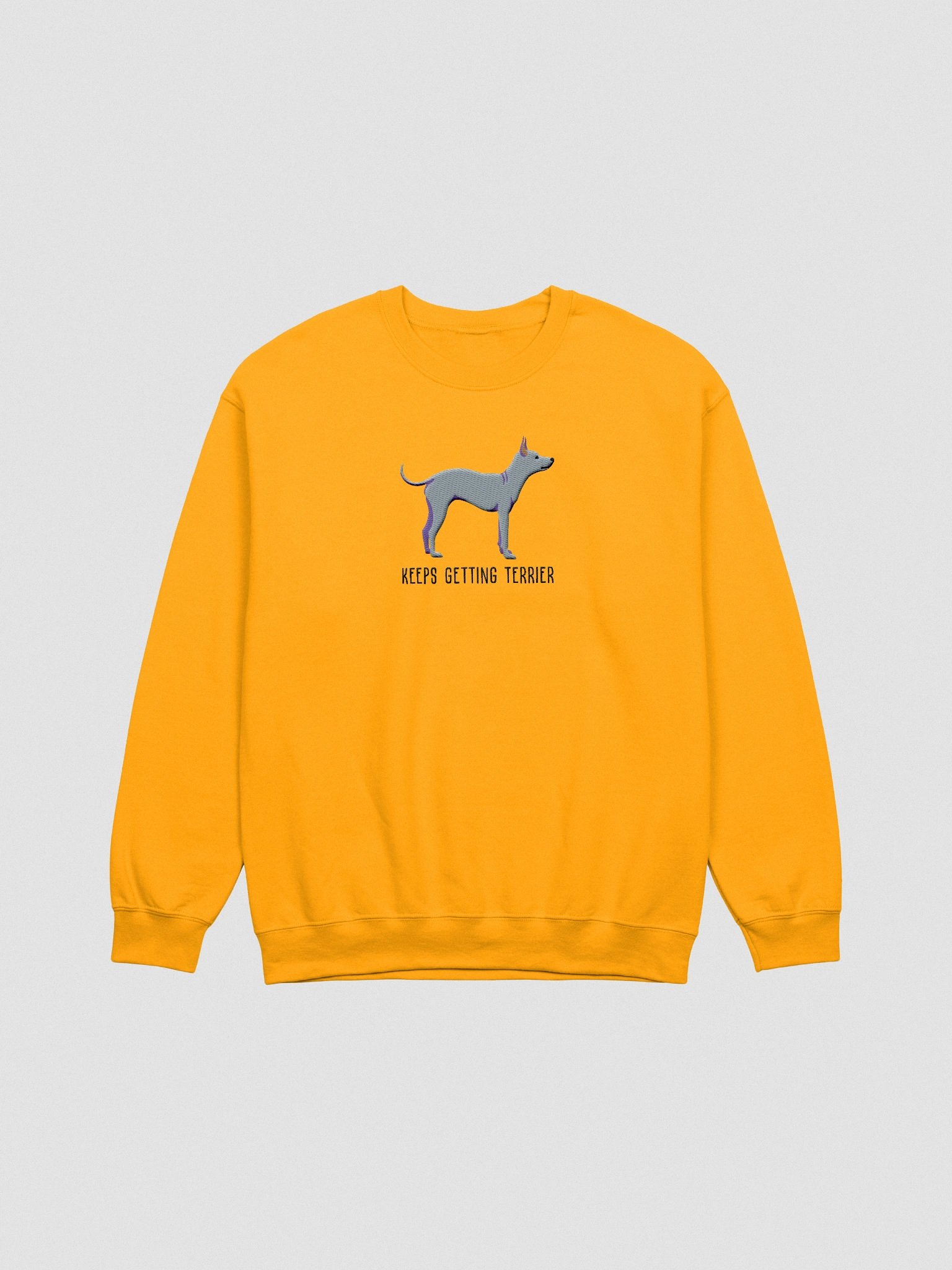 Keeps Getting Terrier Sweatshirt (Embroidered) of an American Hairless Terrier(Blue) product image (4)