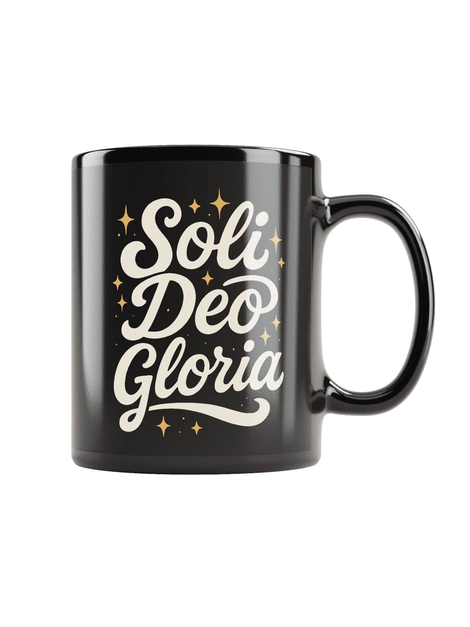 Soli Deo Gloria Black Mug – Reformed Christian Coffee Cup (11oz & 15oz) product image (2)
