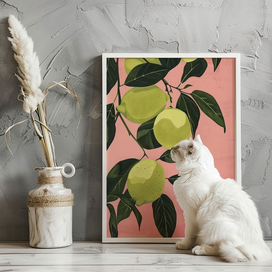 Lime Lemons on Pink Pastel Kitchen Wall Art Print product image (18)