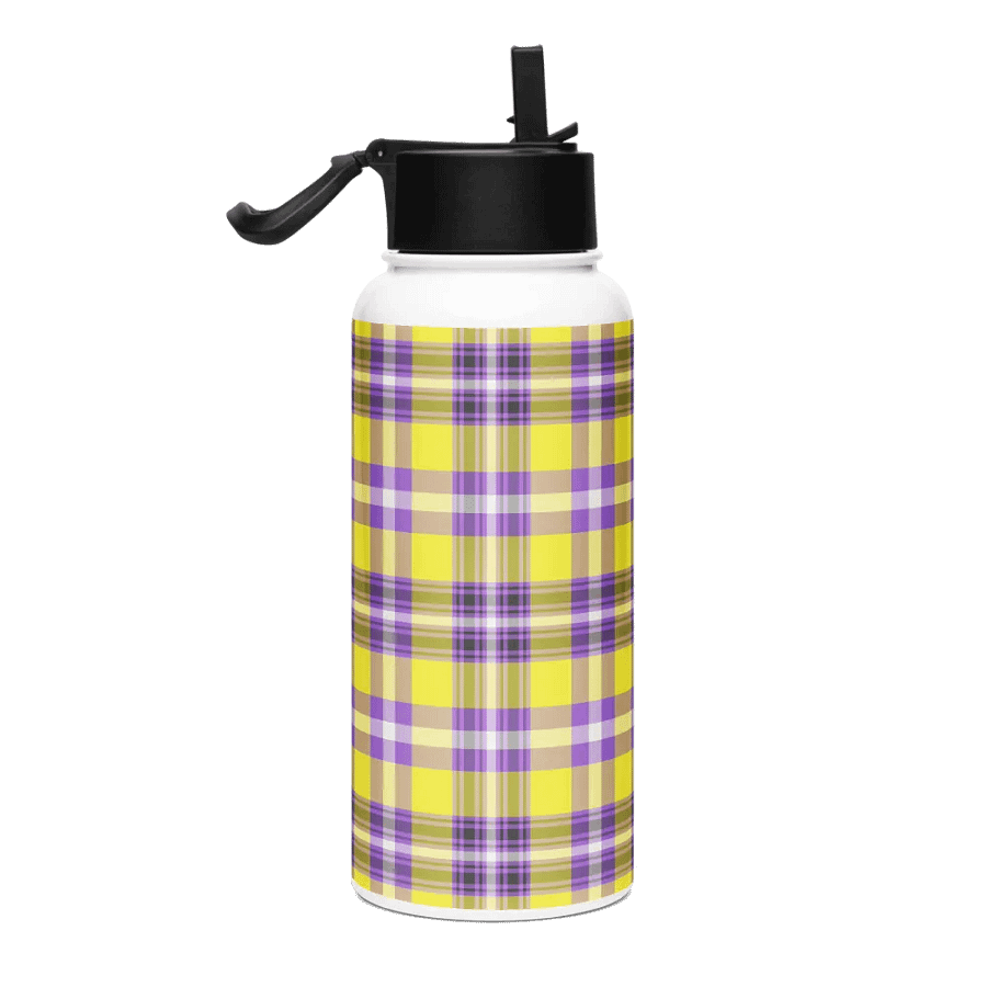 Yellow and Purple Plaid Water Bottle product image (1)