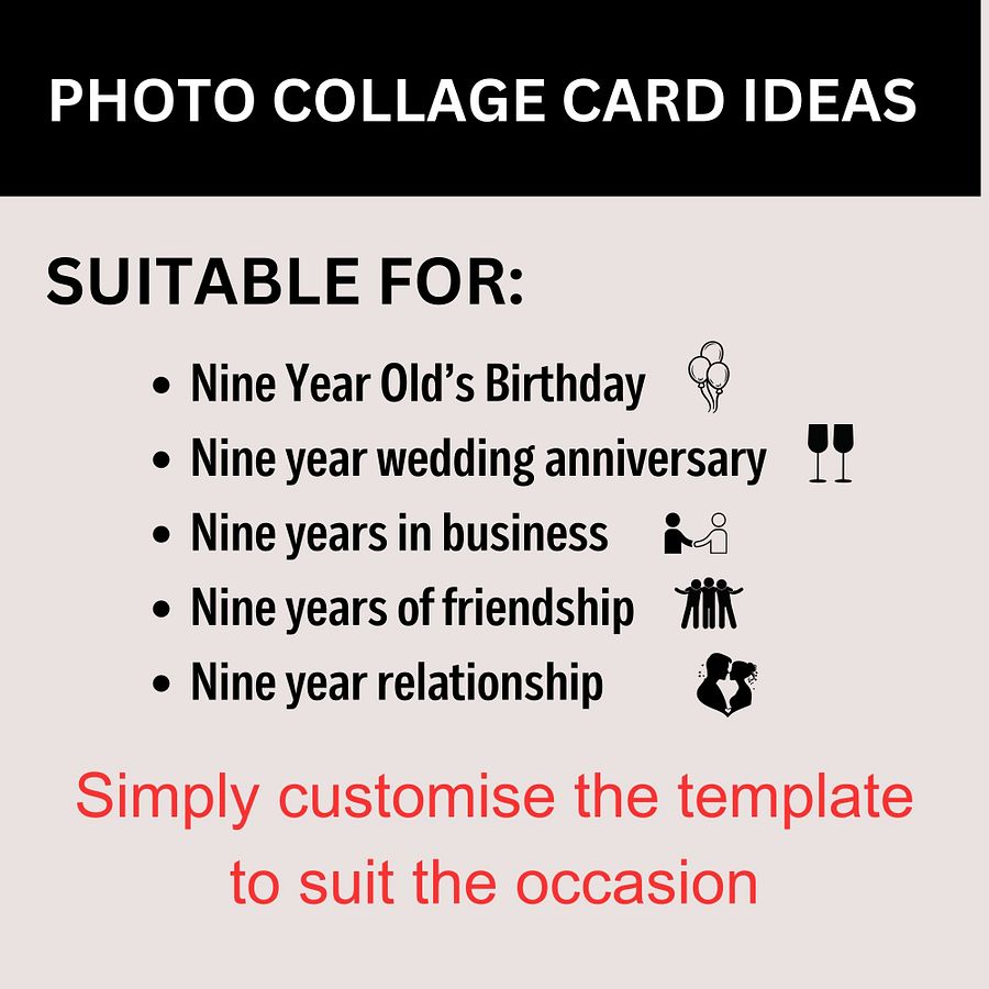 Nine Year Celebration Card Photo Collage Canva Template product image (2)