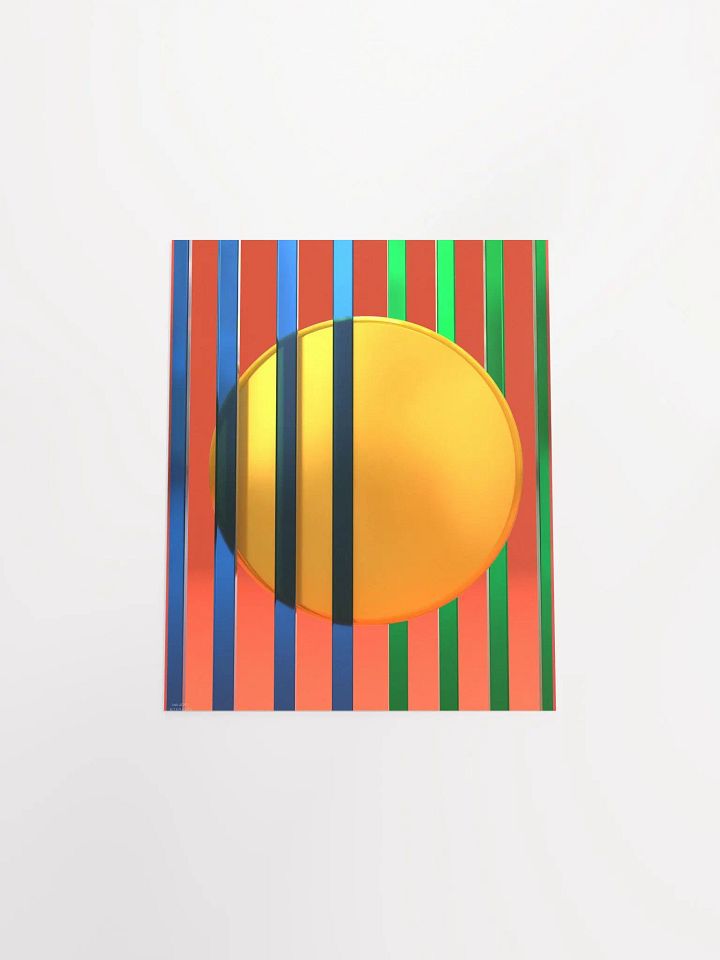 Minimalist 3D Digital Art | Blue and Green Lines Gold Circle on Orange Background product image (1)