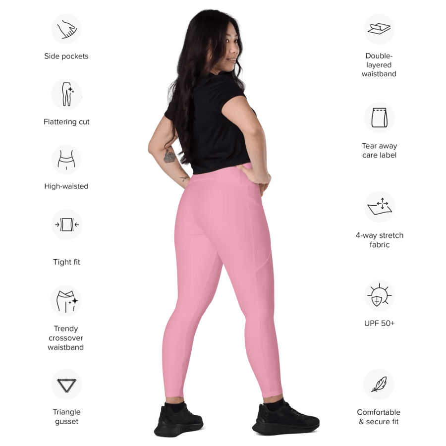 Plain Bubblegum Pink Soft Summer Women's High Waisted Premium Crossover Leggings with Pockets by Treasure Pie product image (10)