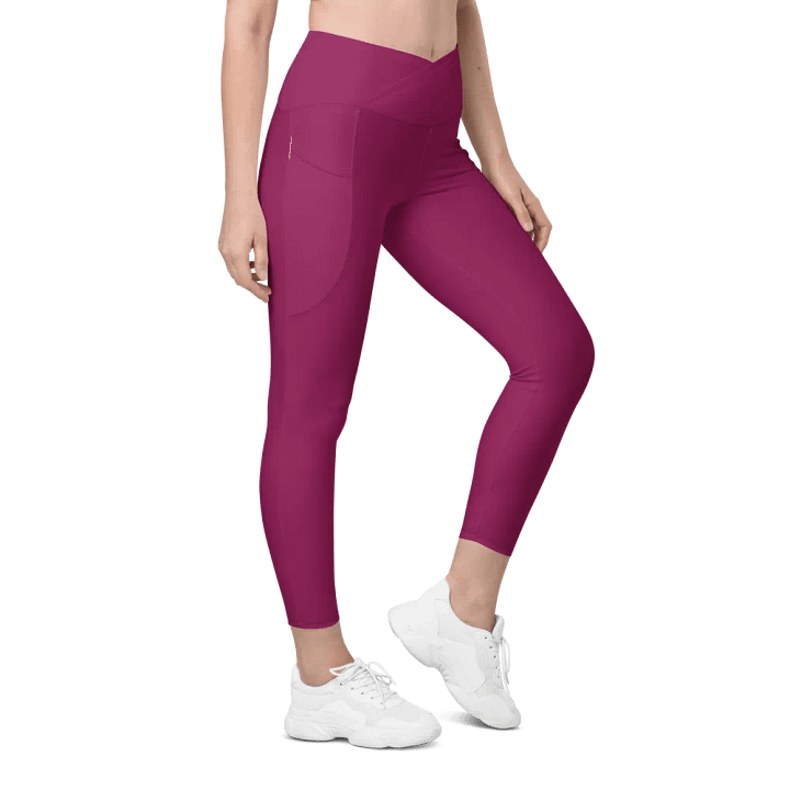 Plain Dark Plum Pink Light Summer Women's High Waisted Premium Crossover Leggings with Pockets by Treasure Pie product image (1)