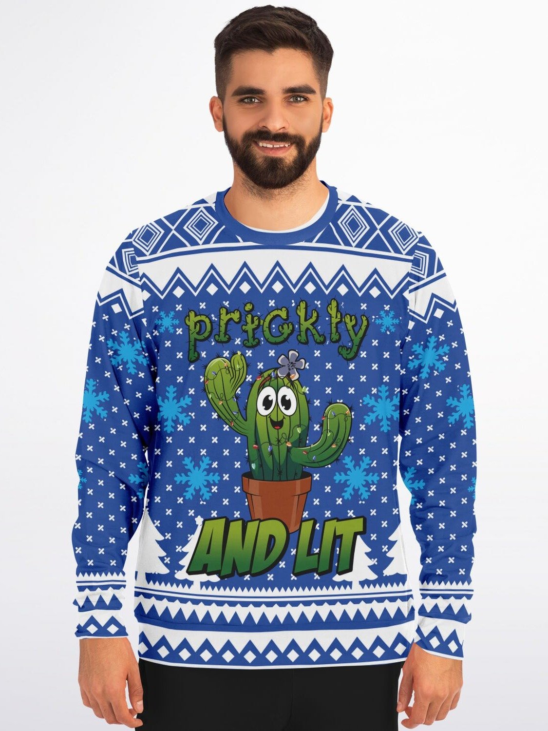 "Prickly and Lit" Cactus Christmas Sweater | Funny Plant Holiday Sweatshirt | Succulent Winter Party Outfit product image (3)