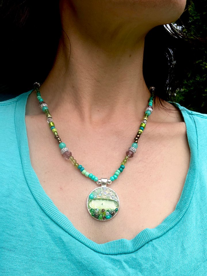 Horizon Sea Glass Pendant Necklace – Atlantic Ocean Green Handmade Bead & Sea Glass Art | Coastal Charm Jewelry by Monique Faella Designs™ | MFD-00216 product image (1)