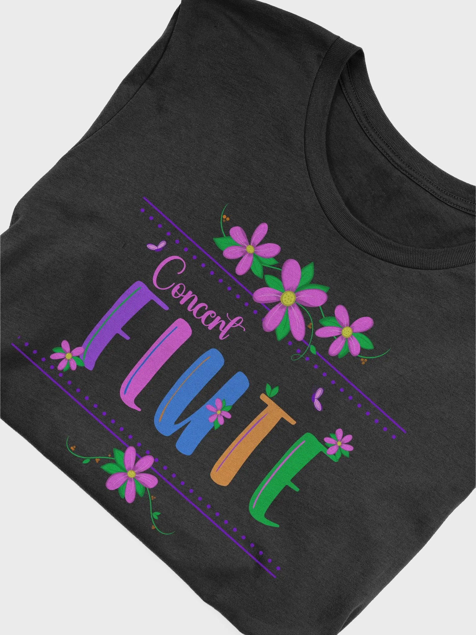 Unisex Fit - Floral Flute T-Shirt (Bl or Wh) - Pink Concert Flute Letters product image (4)