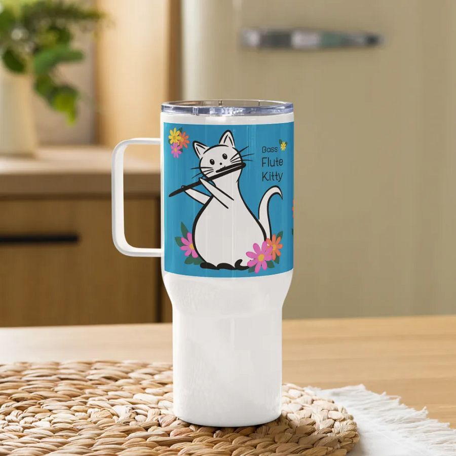 Flute Kitty Travel Mug w handle - Bass Flute product image (10)