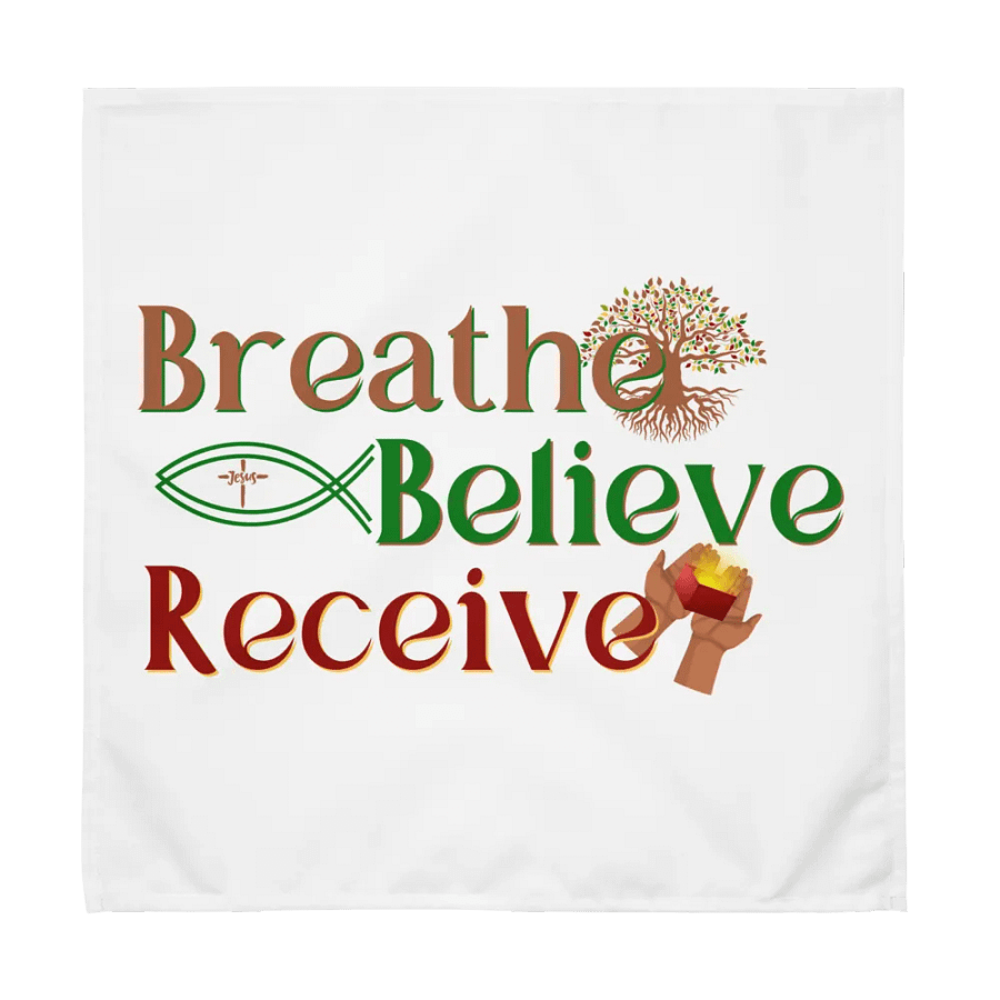 BREATHE BELIEVE RECEIVE SET OF 4 CLOTH NAPKINS, INSPIRATIONAL MOTIVATIONAL, SELF-AFFIRMATION, POSITIVE VIBES, GIFT IDEA product image (1)