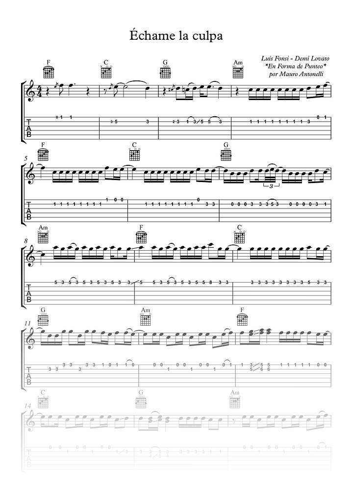 Échame la culpa - Partitura + Tab + Acordes + Pista product image (1)