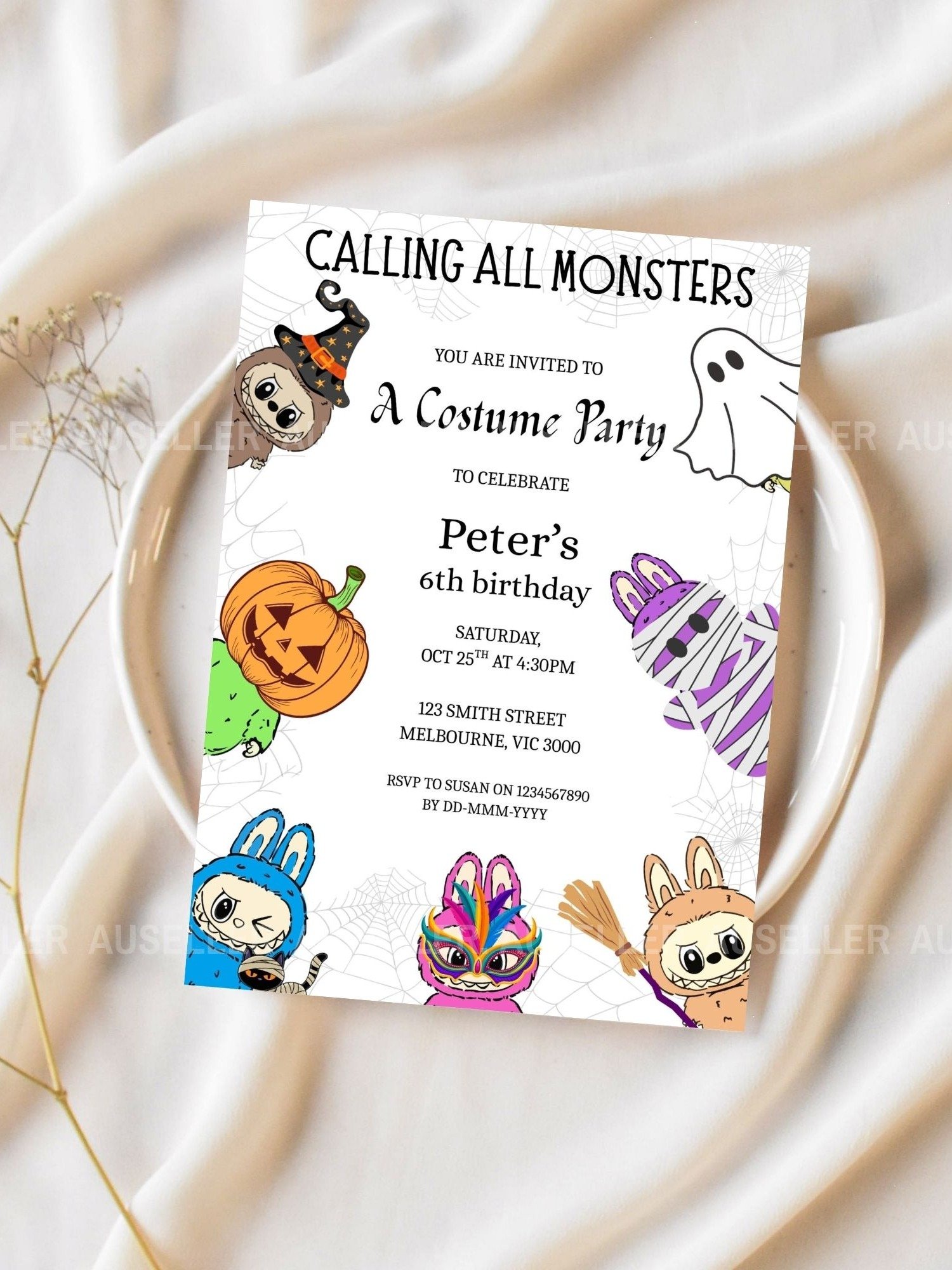 Spook-tacular Labubu Halloween Costume Birthday Invitation product image (2)