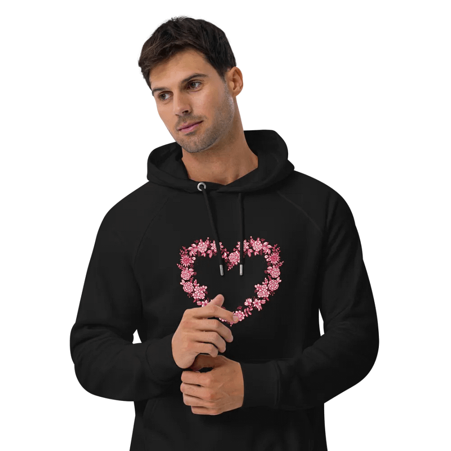 Red Floral Heart Unisex Eco Raglan Hoodie product image (4)