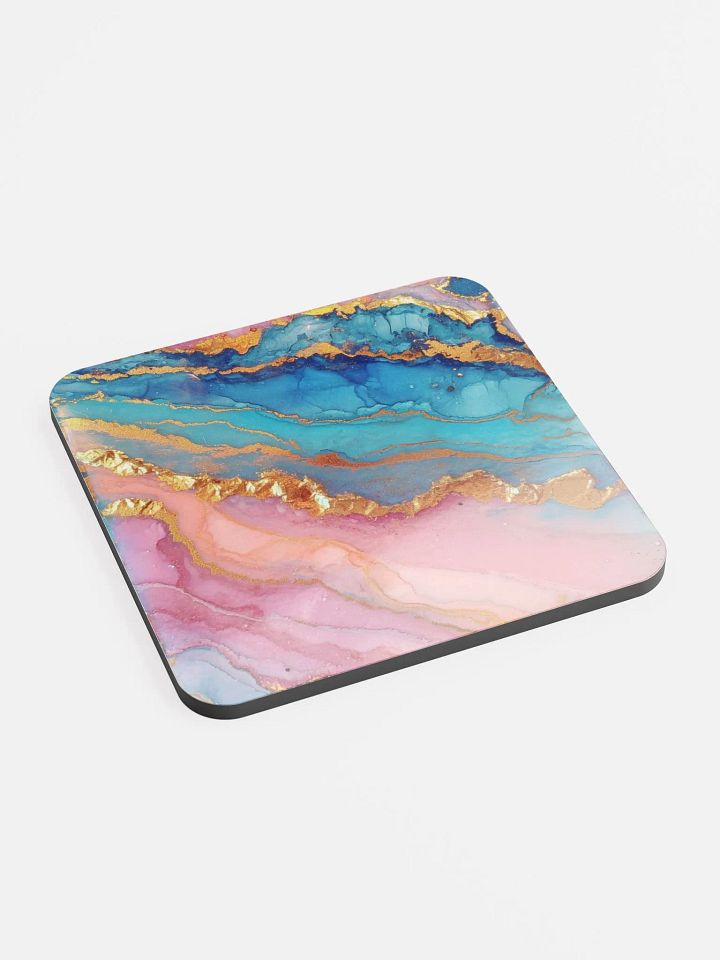 Blue Pink and Gold Alcohol Ink Glossy Cork Coaster by Treasure Pie product image (1)