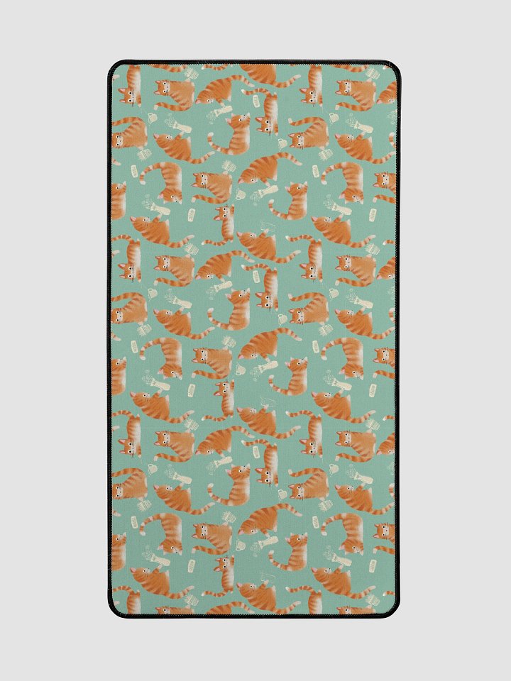 Bad Orange Tabby Cats Knocking Stuff Over Patterned Desk Mat, Green product image (2)
