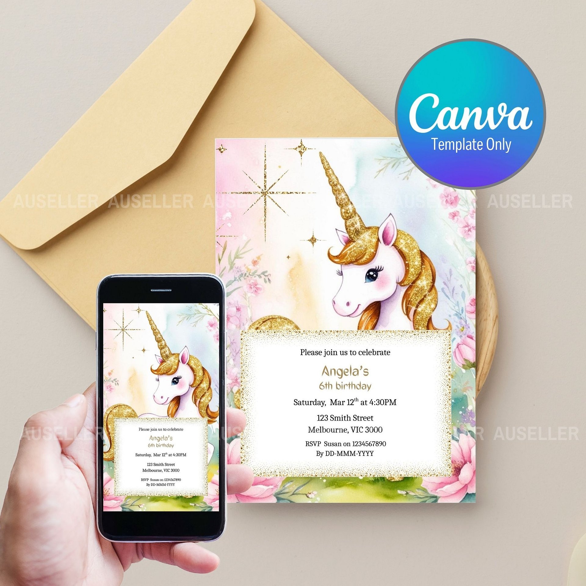 Sparkle and Shine Unicorn Birthday Girls Invitation product image (1)