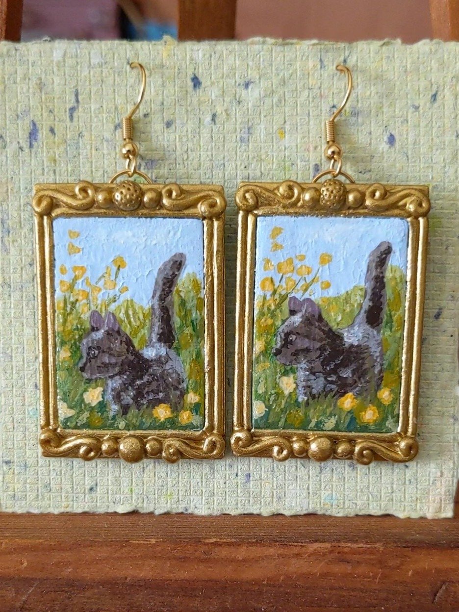 Cat Floral Painting Earrings product image (3)