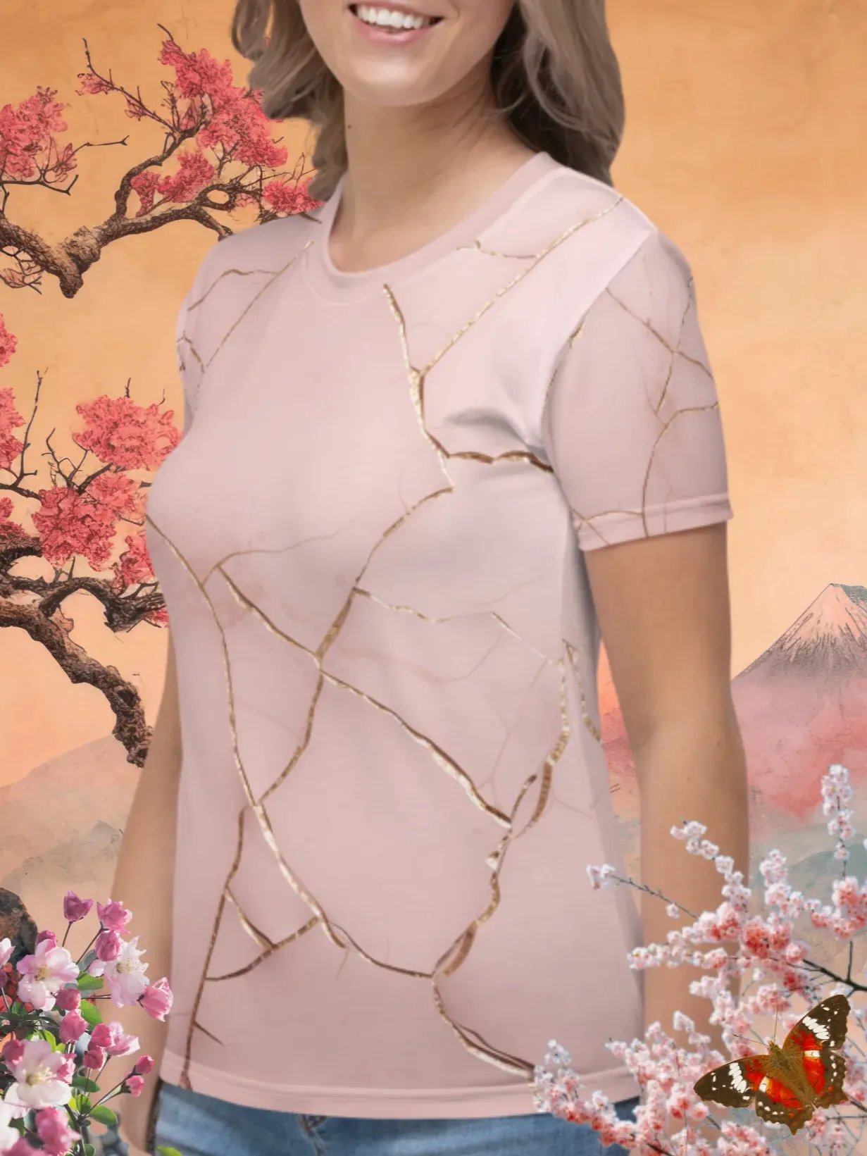 Peach & Gold Kintsugi Print T-Shirt product image (2)