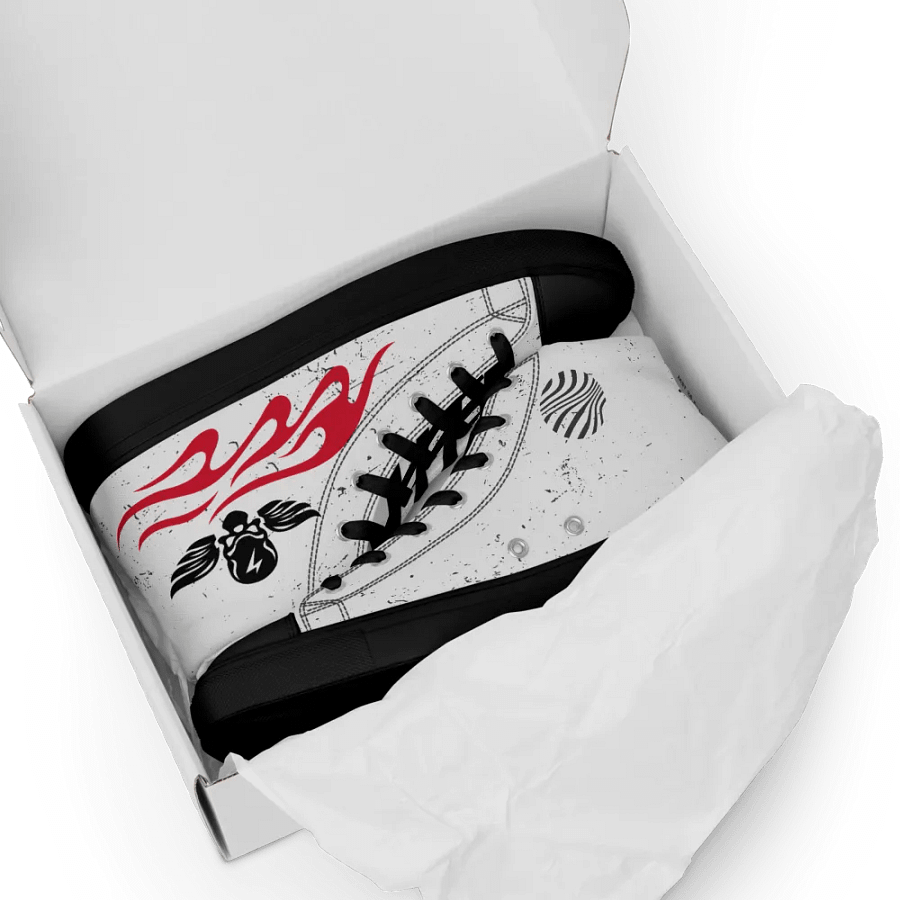 Women's High Top Canvas Shoes-Background fill Abstract 83, design of Skull with wings, Wave of flames and Groovy line in Circles design. product image (8)