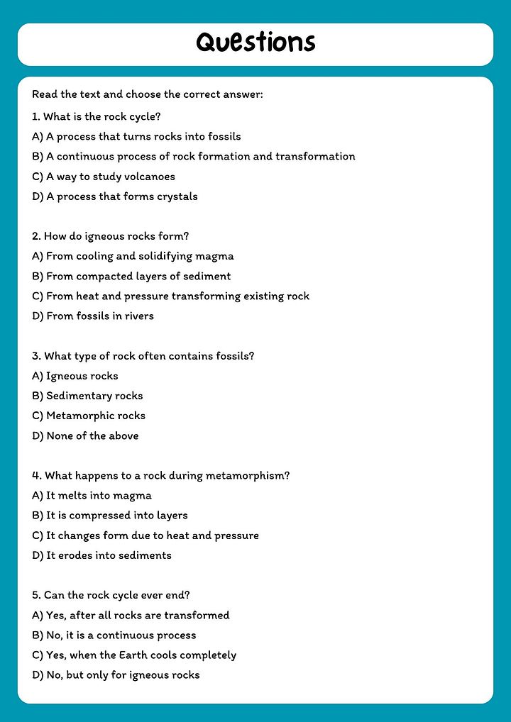 Rock Cycle Reading Comprehension Passage & Questions product image (2)