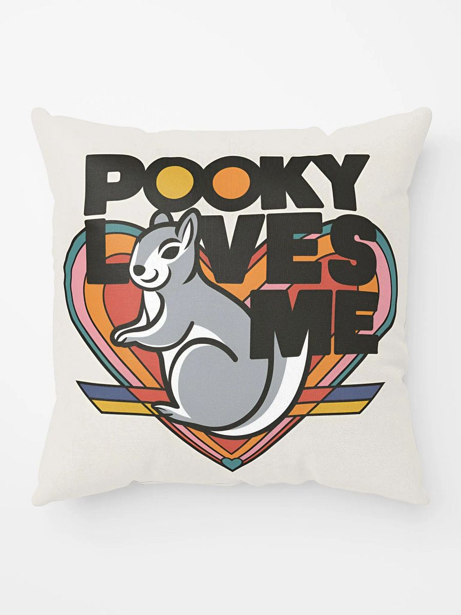 Comfy Pillow: Pooky Loves Me, 70s Heart and Bold Font with Pooky in the forefront product image (9)