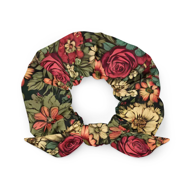 Hair Scrunchie - Wilted Boho Floral Design on a Green Background product image (1)