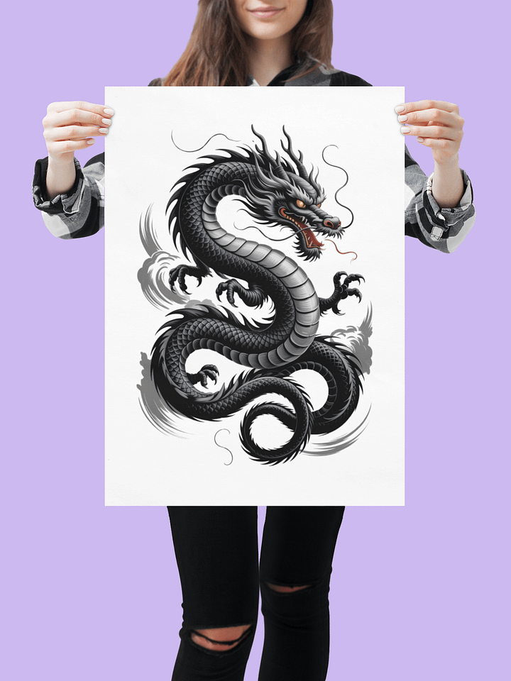 "Ryū" Japanese Dragon Kanji Art Print | Traditional Sumi-e Ink Wash Style Poster | Mythical Tattoo Wall Decor product image (2)