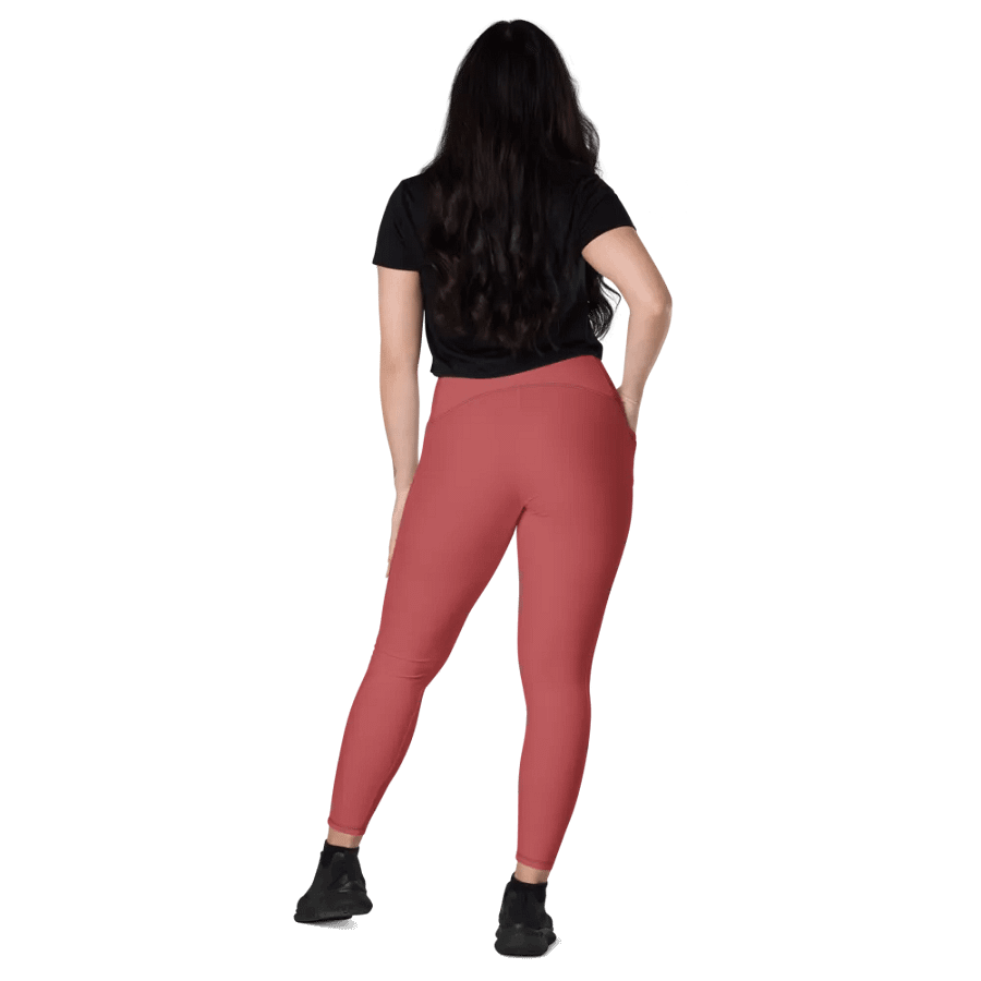 Plain Brick Red Soft Summer Women's High Waisted Premium Crossover Leggings with Pockets by Treasure Pie product image (8)