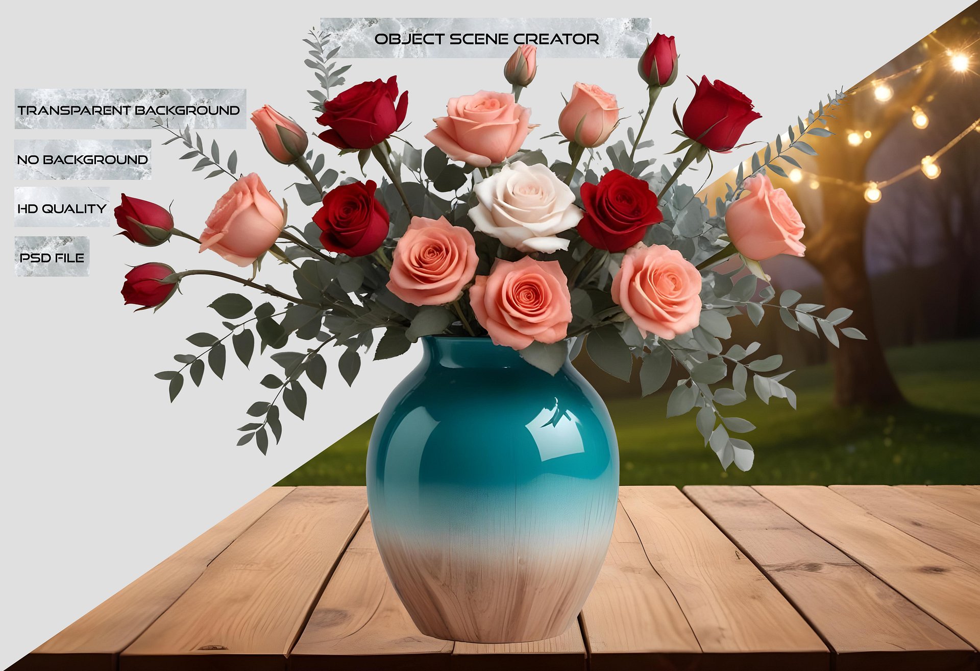 Ocean's Romance – Valentine's day Vase with Roses PNG product image (2)