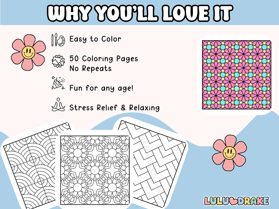 Relaxing Patterns Coloring Complete eBook, 50 Pages | ★ DIGITAL ★ product image (3)