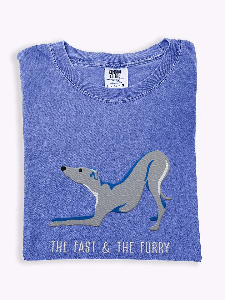 The Fast & The Furry T-Shirt(Embroidered) of an Italian Greyhound(Blue) product image (1)