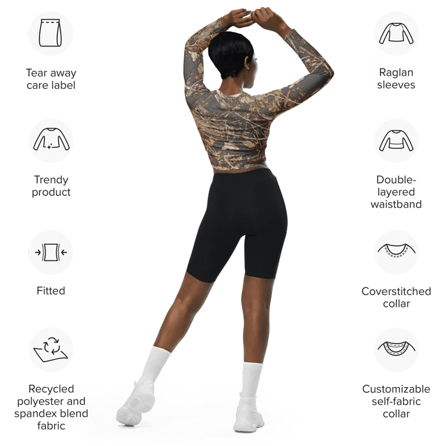Recycled Long Sleeve Crop Top - Dead Split - It Happennnns Camo product image (9)