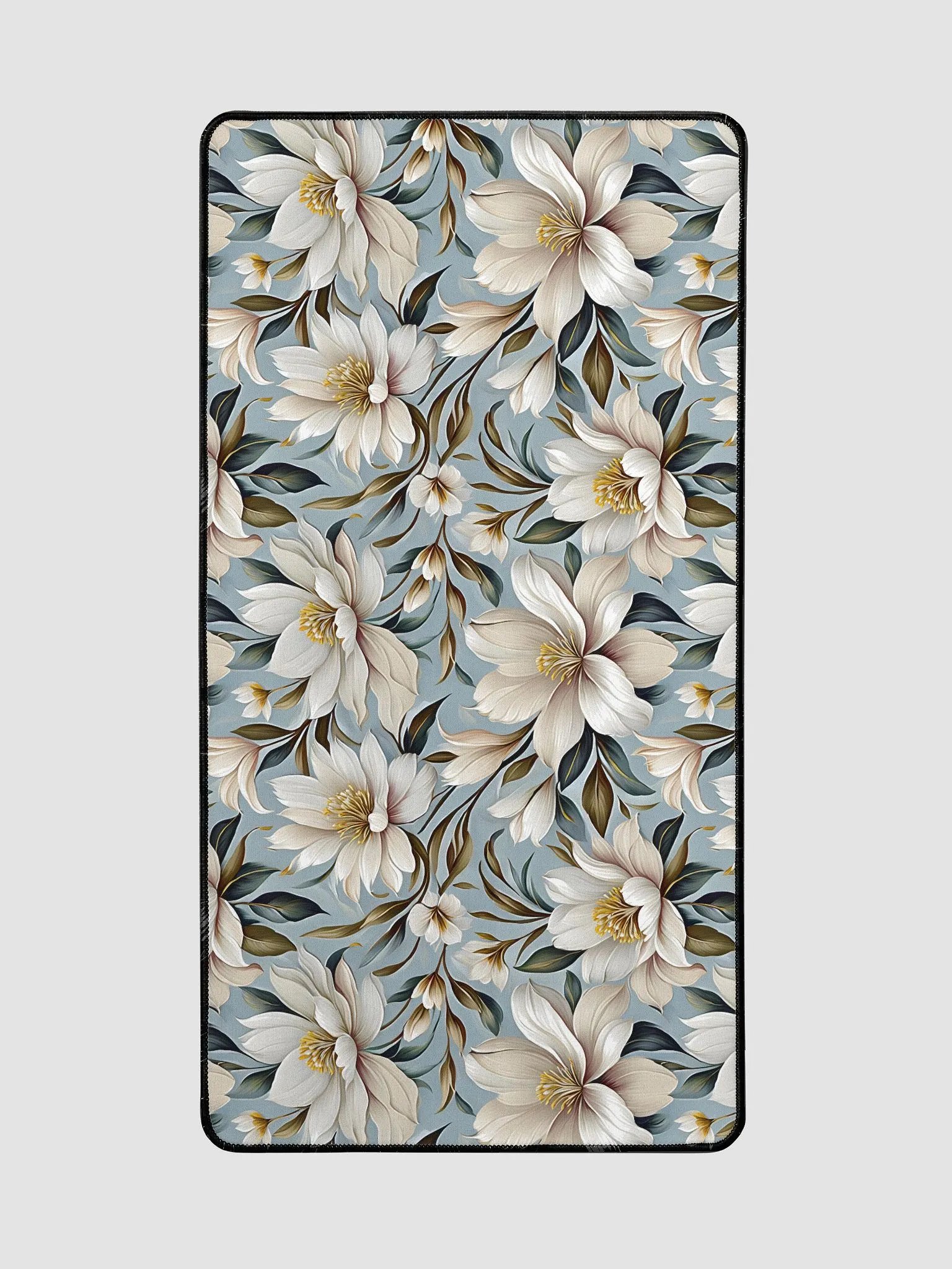 Desk Mat (31.5x15.5 inches) - White and Beige Flowers on a Light Blue Background product image (3)