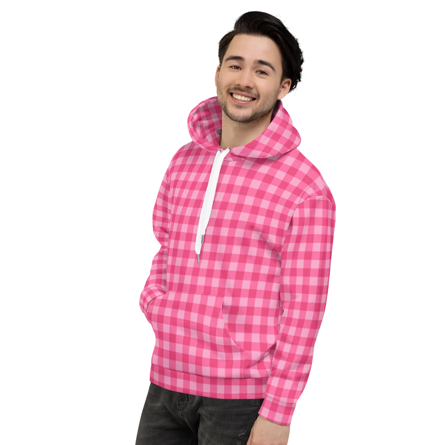 Bright Pink Checkered Plaid Hoodie product image (4)