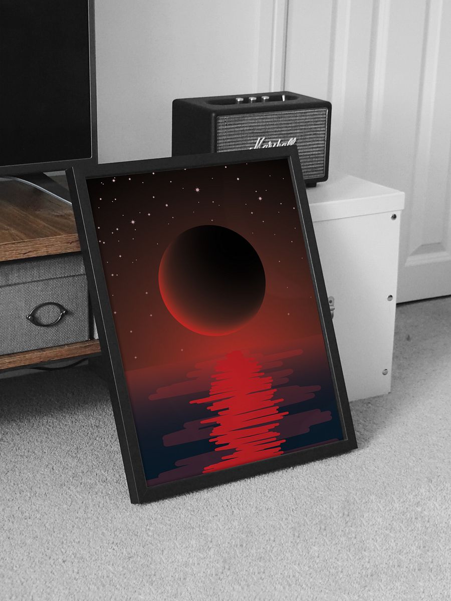 Scarlet Sea Serenade : Enchanting Nightscape Art Print with Bloody Moon Glow – Perfect for Dreamy Decor Lovers product image (2)
