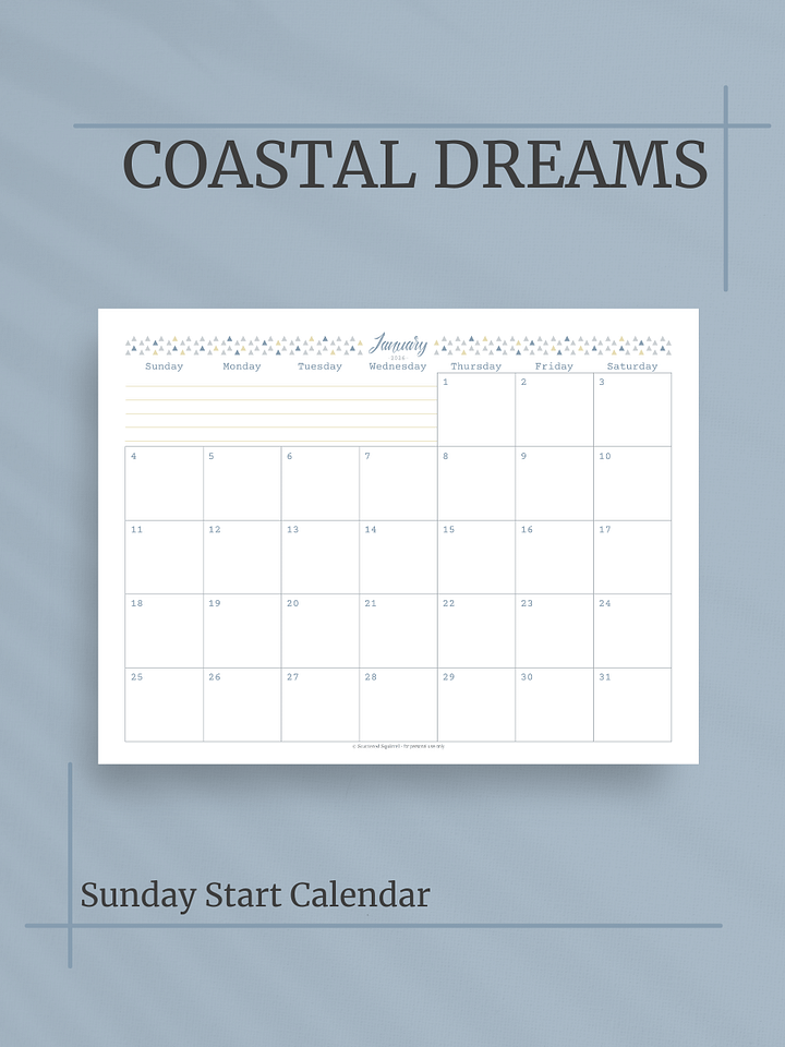 Coastal Dreams 2026 Calendar - Single Page per Month, Sunday Start, Letter Size product image (1)