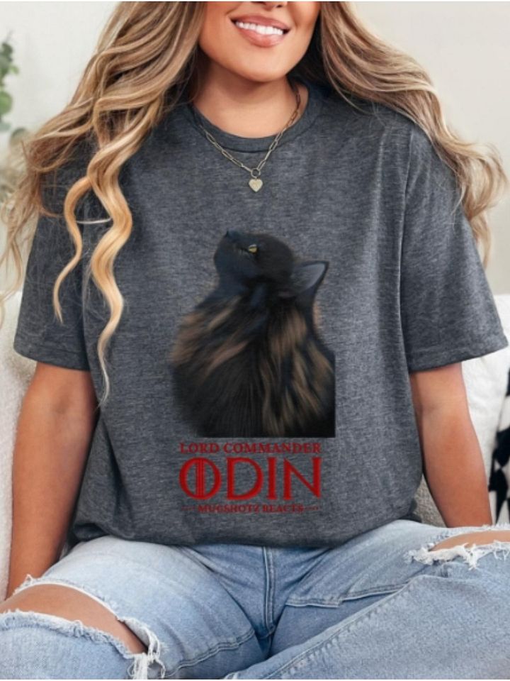 Lord Commander Odin Cat T-Shirt – Mugshotz Reacts Fan Merch Featuring Stef’s Regal Black Cat product image (1)