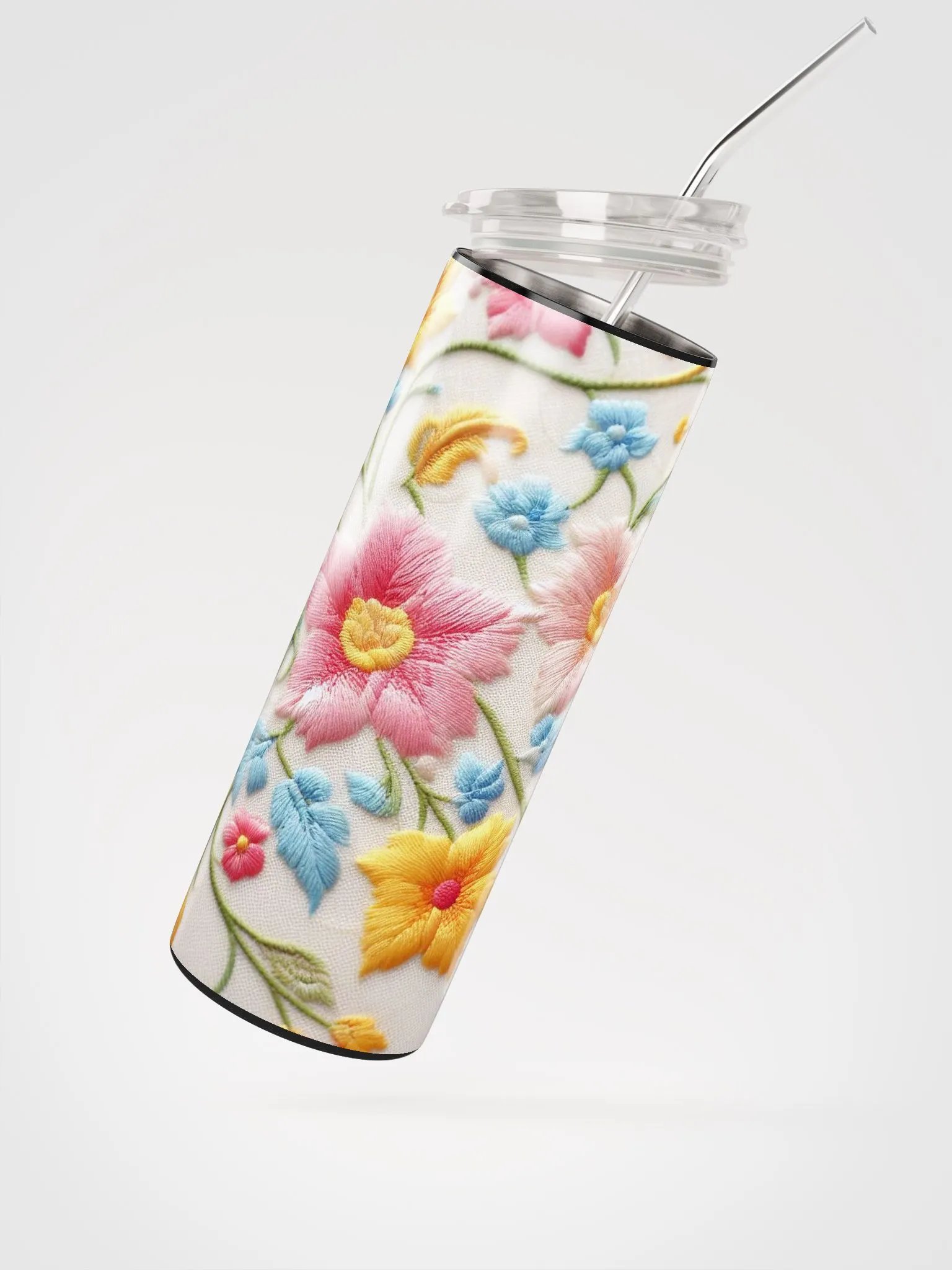 Radiant Floral Embroidered Stainless Steel Tumbler - Sustainable Chic for Your Daily Sips product image (2)