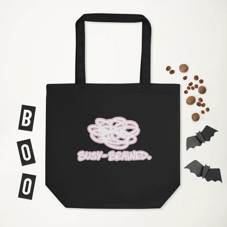 BUSY-BRAINED (lined design, #E1B9CE) tote bag product image (3)