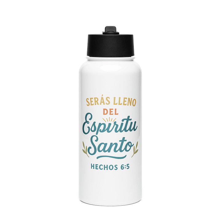 Stainless Steel Water Bottle – “Serás Lleno del Espíritu Santo” – Spanish Bible Verse product image (1)