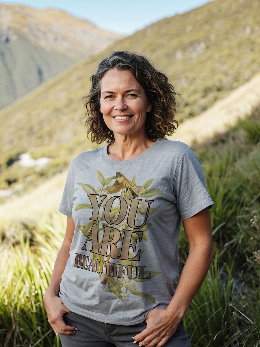 Unisex Kinship - You are Beautiful - Love and Joy Message Ngaio Piwakawaka and Bee Warmed Up Tee product image (34)
