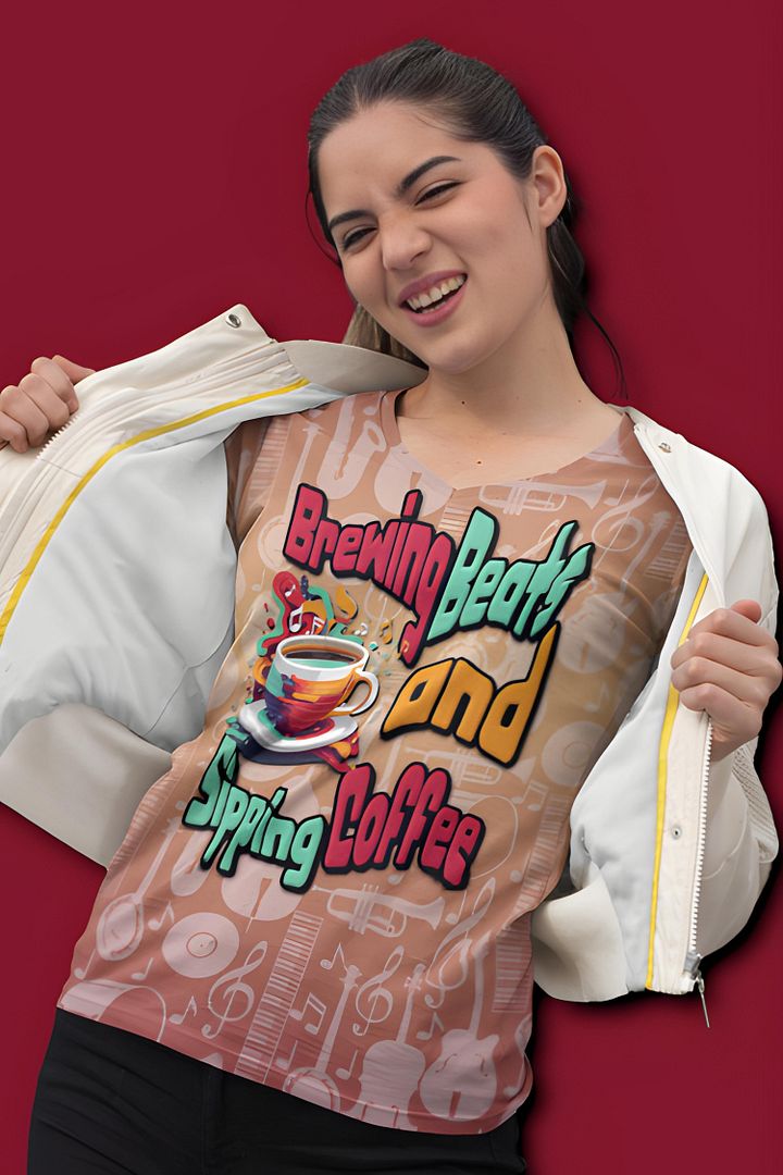 Brewing Beats and Sipping Coffee All Over Print T-shirt product image (1)