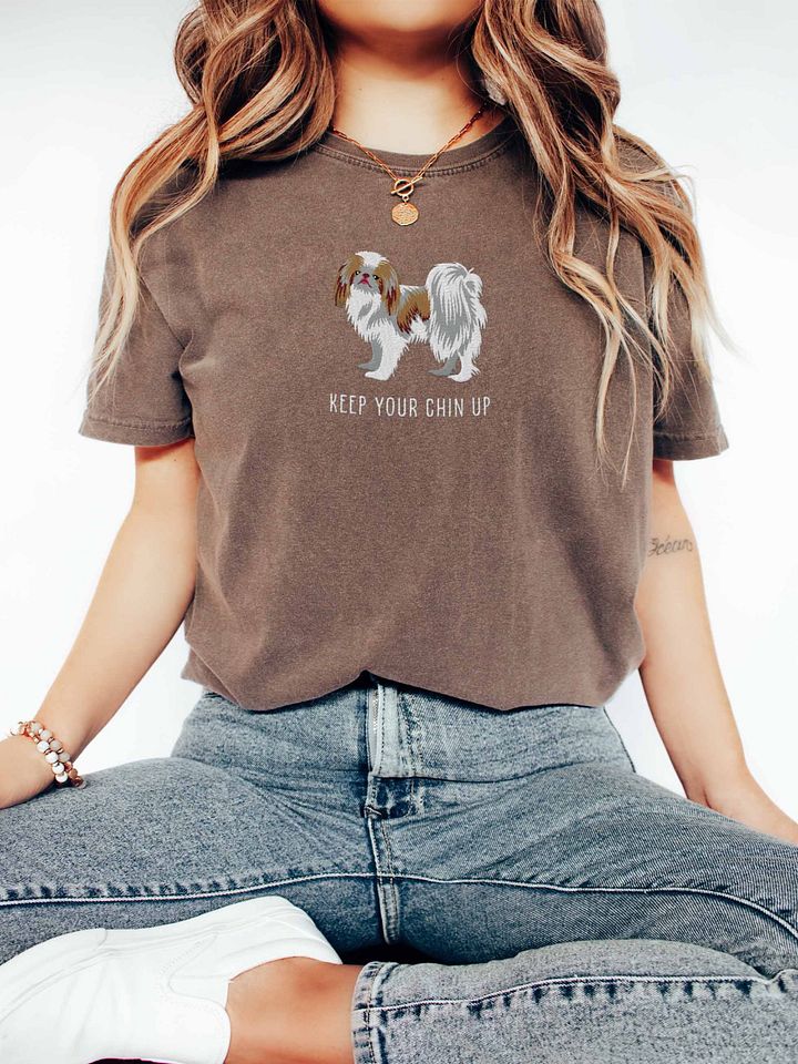 Keep Your Chin Up T-Shirt(Embroidered) of a Japanese Chin(Brown) product image (2)
